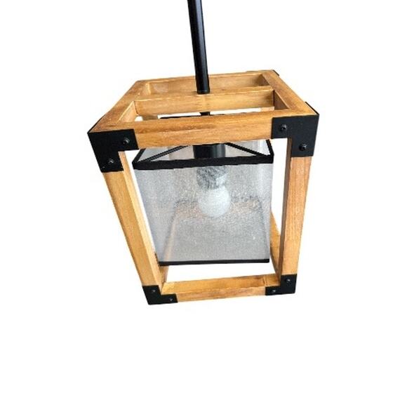 Handles 1-Light Farmhouse Wood Metal Hanging Pendant Light - Picture 9 of 10